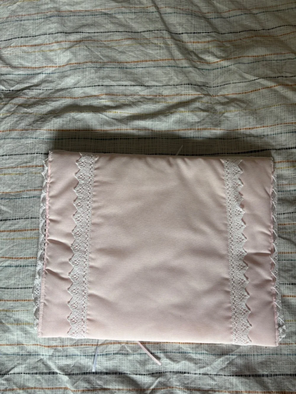 Vintage Quilted Pink Cotton Lingerie Travel Bag Lace Embroidered Bridal Storage